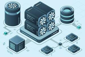 isometrico blockchain concetto. isometrico criptovaluta. piattaforma creazione di digitale moneta. grande dati tecnologia nel isometrico. vettore illustrazione