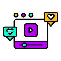 piatto design video giocatore illustrazione accentato con amore e rotto cuore icone vettore