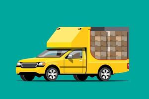 icone vettoriali di grandi veicoli di consegna isolati, illustrazioni piatte di furgone, concetto di trasporto commerciale logistico.