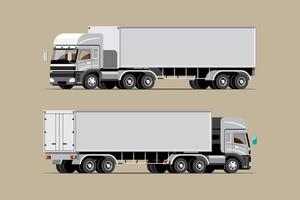 set di icone vettoriali di grandi veicoli isolati, illustrazioni piatte varie viste del camion, concetto di trasporto commerciale logistico.
