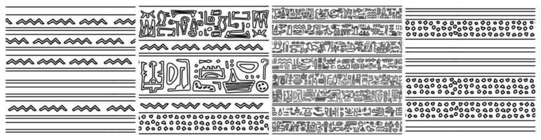 Egitto tema impostato di senza soluzione di continuità modelli. nero bianca vettore mano disegnato gruppo di stampe con simboli piace geroglifici