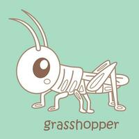 alfabeto g per grasshoper vocabolario scuola lezione cartone animato digitale francobollo schema vettore