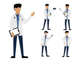 set di personale medico in personaggi dei cartoni animati diverse azioni vettore