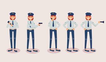 set di poliziotto in personaggi dei cartoni animati vettore di azioni diverse