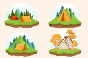 migliore posizione nella natura con casa e tenda nella foresta e nel paesaggio montano illustrazione vettoriale