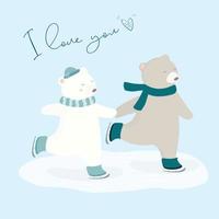 illustrazione vettoriale di due orsi nel pattinaggio sul ghiaccio. due orsi animale che pattinano. animale dal design piatto. carta da parati animale
