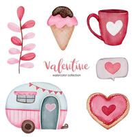 San Valentino set elementi gelato, tazza di caffè, casa e altro ancora. modello per kit di adesivi, auguri, congratulazioni, inviti, pianificatori. illustrazione vettoriale