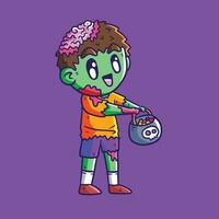 carino bambini vettore illustrazione nel Halloween zombie costume per partire trucco o trattare. contento Halloween.