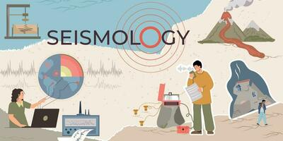 sismologia piatto collage vettore