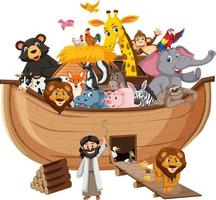 Arca di Noè con animali isolati su sfondo bianco vettore