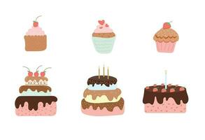 Cupcake e torta semplice stile illustrazione impostato vettore