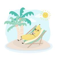 banana sdraiata sulle sedie a sdraio per prendere il sole durante le vacanze estive vettore