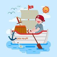insalata boy in barca nave pirata nel mare cartoon vector
