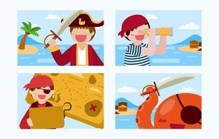 bundle set di pirata uomo e insalata boy cartoon vector