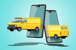 auto di consegna con ordine su illustrazione vettoriale mobile