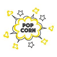 Popcorn logo Popcorn etichetta icona grande in forma per cartone animato scatola con rosso strisce vettore