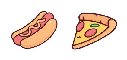 carino vettore hot dog e fetta Pizza cartone animato clipart illustrazione