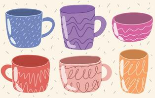 cartone animato colorato tazze. Vintage ▾ tazza da tè, caffè tazza e cucina boccale vettore