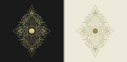 oro barocco ornamento con fiore e foglia motivi nel un' mano disegnato stile vettore