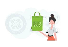 il concetto di ecologia e cura per il ambiente. il ragazza è Tenere un eco Borsa nel sua mani. moda tendenza illustrazione nel vettore. vettore