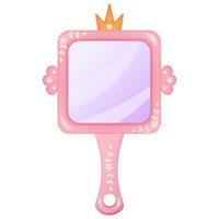 carino rosa Principessa mano specchio con corona. antico accessorio. cartone animato bambino Regina arredamento. vettore illustrazione.