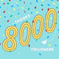 grazie cartolina di numeri di 8000 follower. congratulandosi con gradiente stile piatto gradiente 1k grazie immagine illustrazione vettoriale isolato su sfondo bianco. modello per media Internet e social network