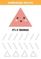 simpatico triangolo kawaii. geometria per i più piccoli. foglio di lavoro educativo per bambini. giochi per bambini. pagine stampabili per bambini in età prescolare. vettore