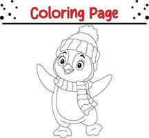 contento Natale pinguino colorazione pagina per bambini vettore