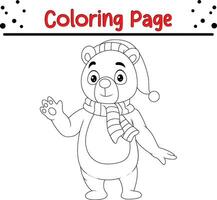 contento Natale orso colorazione pagina per bambini. vettore