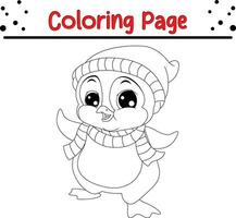 contento Natale pinguino colorazione pagina per bambini vettore