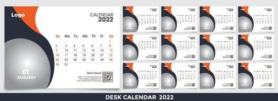 calendario 2022, imposta il design del modello di calendario da tavolo con posto per foto e logo aziendale. la settimana lunedì la domenica. set di 12 mesi vettore