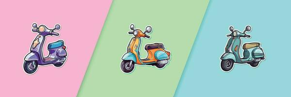 scooter etichetta. kawaii cartone animato illustrazione vettore