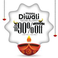 contento Diwali vendita bandiera modello design su bianca sfondo. vettore illustrazione.
