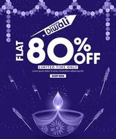 contento Diwali promozione vendita bandiera design modello. Diwali diya olio lampada con petardi sfondo su Diwali Festival. vettore illustrazione