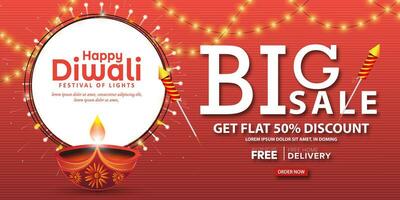contento Diwali grande vendita promozione manifesto o bandiera design modello. Diwali è il Festival di luci. vettore illustrazione