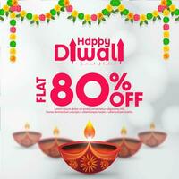 contento Diwali vendita bandiera modello design con diya. vettore illustrazione.