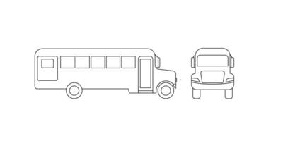 scuola autobus trasporto per in movimento studenti figli, modello colorazione linea icona. passeggeri bambini trasporto. pubblico mezzi di trasporto lato e davanti Visualizza. vettore illustrazione