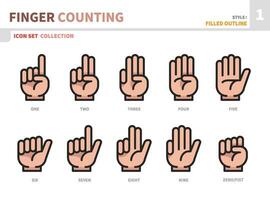 dito contare colorato schema icona insieme, vettore e illustrazione