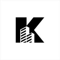 K iniziale edificio logo design vettore simbolo grafico