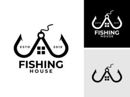 vettore pesca gancio pesca casa pescatore mare logo