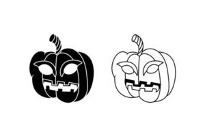 nero e bianca zucca carattere. vettore illustrazione. linea arte, silhouette, semplice e schizzo concetto. Usato per Halloween, decorazione, mascotte, logo, simbolo, cartello, Stampa, disegno prenotare, o colorazione