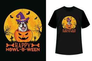 divertente cane Halloween contento howl-o-ween maglietta vettore