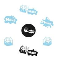 latteria Prodotto il branding impostare, latte spruzzata, latte confezione, etichetta vettore