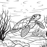 colorazione pagine per bambini di mare tartarughe vettore