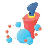 costoso profumo icona isometrico vettore. bottiglia di profumo e molecola simbolo vettore