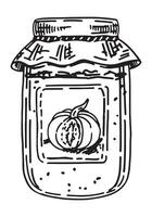 vaso di zucca marmellata schizzo. scarabocchio di dolce fatti in casa autunno stagione cibo. mano disegnato vettore illustrazione. singolo clip arte isolato su bianca.