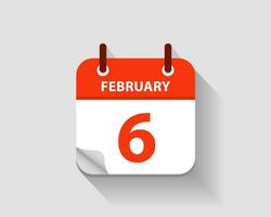 febbraio 6. vettore piatto quotidiano calendario icona. Data e volta, giorno, mese. anno. vettore illustrazione