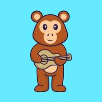 scimmia carina che suona la chitarra. concetto animale del fumetto isolato. può essere utilizzato per t-shirt, biglietti di auguri, biglietti d'invito o mascotte. stile cartone animato piatto vettore