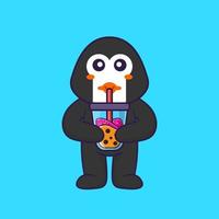 simpatico pinguino che beve tè al latte boba. concetto animale del fumetto isolato. può essere utilizzato per t-shirt, biglietti di auguri, biglietti d'invito o mascotte. stile cartone animato piatto vettore