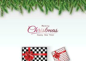 Natale design con pino rami e regalo scatola vettore